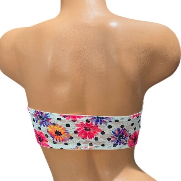 Victorias Secret Pink Strapless Ruched Lace Bandeau Bralette bra white floral L - Picture 3 of 6